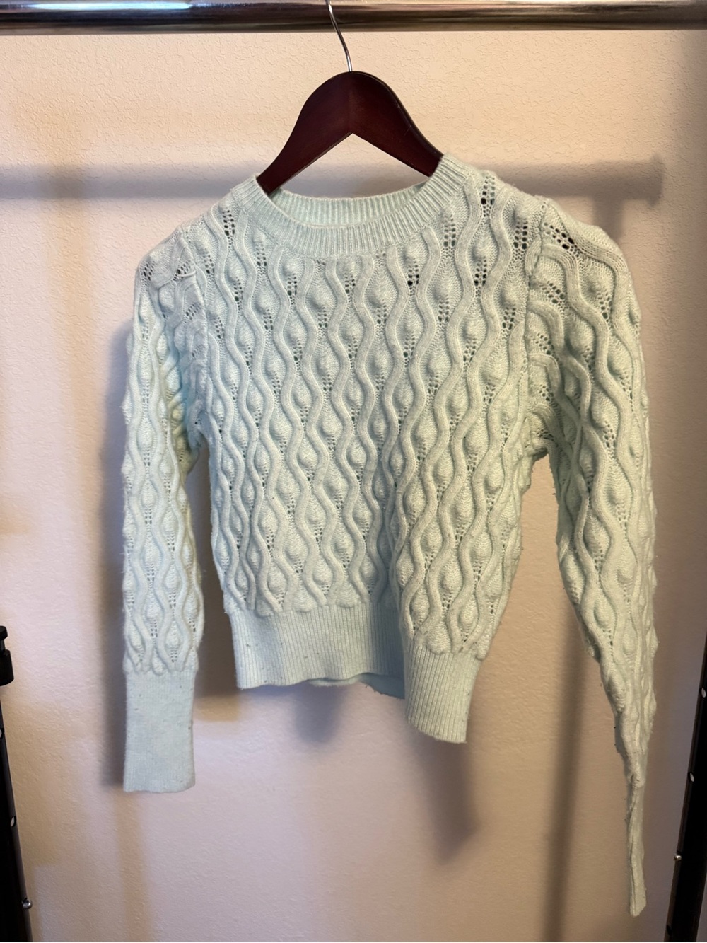 Zara Mint Cable Knit Crewneck Sweater
